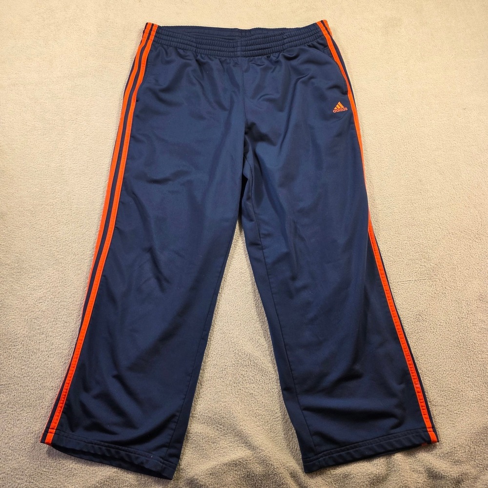 Adidas Track Pants Vintage Mens 38x28 Navy Orange 3-Stripe Streetwear Athletic